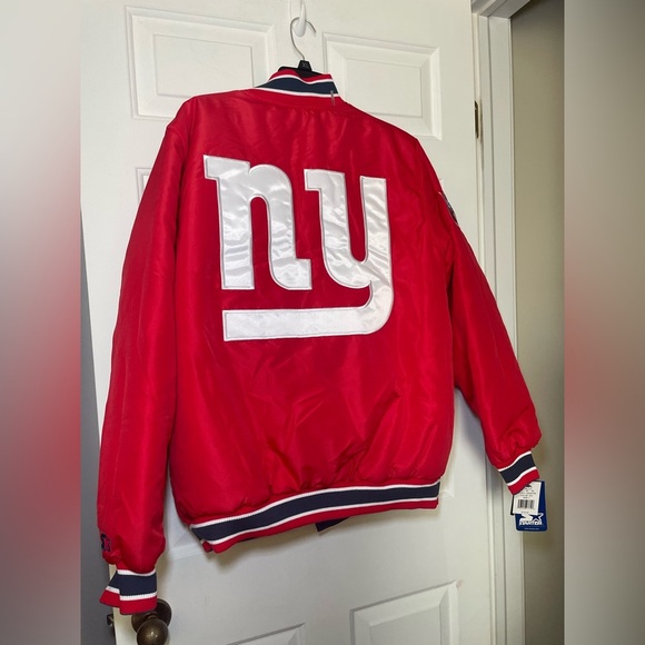 New York Giants  Reversible Starter Satin Jacket Blue / Red Size Large NWT Snap - Picture 13 of 15